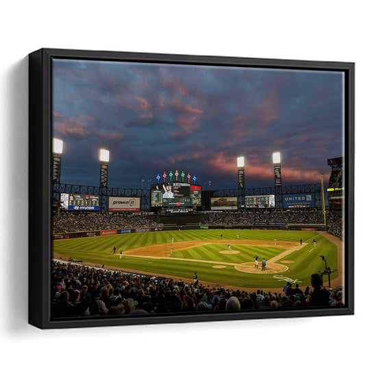 Guaranteed Rate Field at Night, Stadium Canvas, Sport Art, Framed Canvas Print Wall Art, Floating Frame