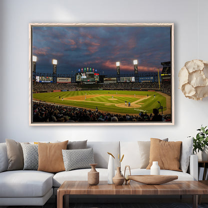 Guaranteed Rate Field at Night, Stadium Canvas, Sport Art, Framed Canvas Print Wall Art, Floating Frame