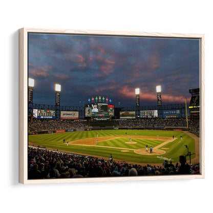 Guaranteed Rate Field at Night, Stadium Canvas, Sport Art, Framed Canvas Print Wall Art, Floating Frame