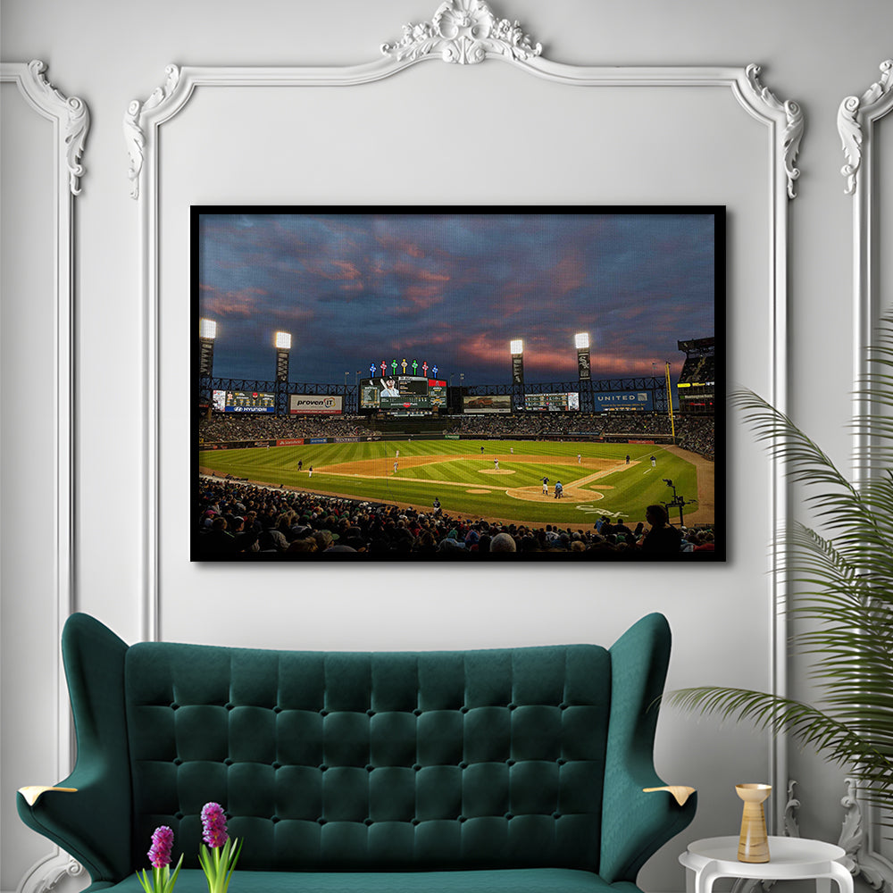 Guaranteed Rate Field at Night, Stadium Canvas, Sport Art, Gift for him, Framed Art Print Wall Decor, Picture Framed