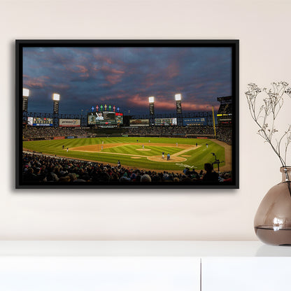 Guaranteed Rate Field at Night, Stadium Canvas, Sport Art, Framed Canvas Print Wall Art, Floating Frame