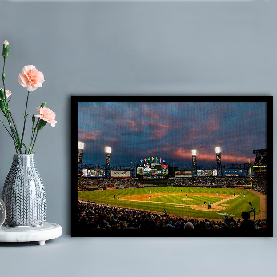 Guaranteed Rate Field at Night, Stadium Canvas, Sport Art, Gift for him, Framed Art Print Wall Decor, Picture Framed