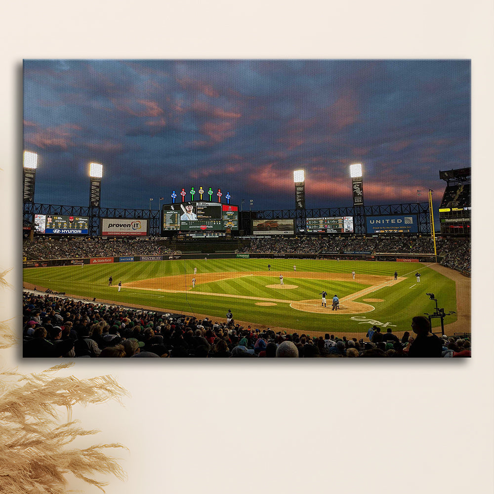 Guaranteed Rate Field at Night, Stadium Canvas, Sport Art, Gift for him, Man Cave Decor, Art Print, Canvas Print Wall Art