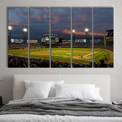 Guaranteed Rate Field at Night, Stadium Canvas, Sport Art, 5 Panel B, Extra Large Canvas, Canvas Print Wall Art