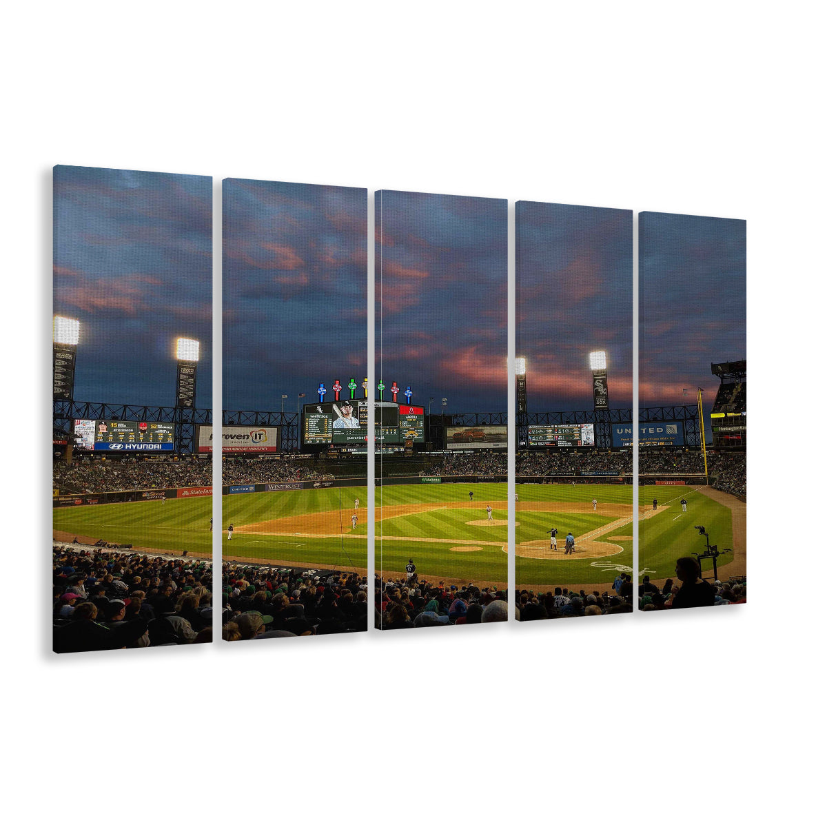 Guaranteed Rate Field at Night, Stadium Canvas, Sport Art, 5 Panel B, Extra Large Canvas, Canvas Print Wall Art