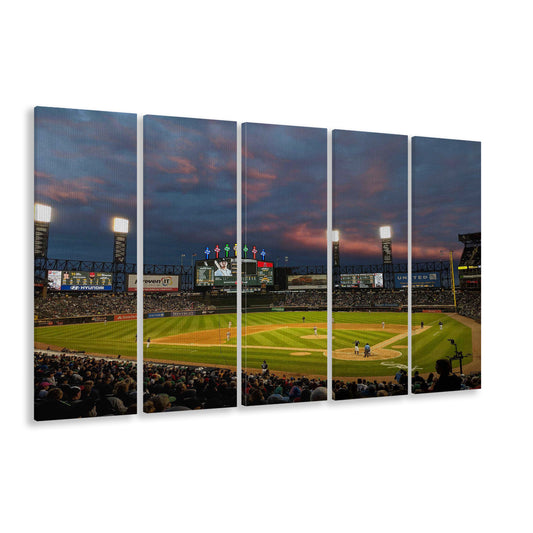 Guaranteed Rate Field at Night, Stadium Canvas, Sport Art, 5 Panel B, Extra Large Canvas, Canvas Print Wall Art