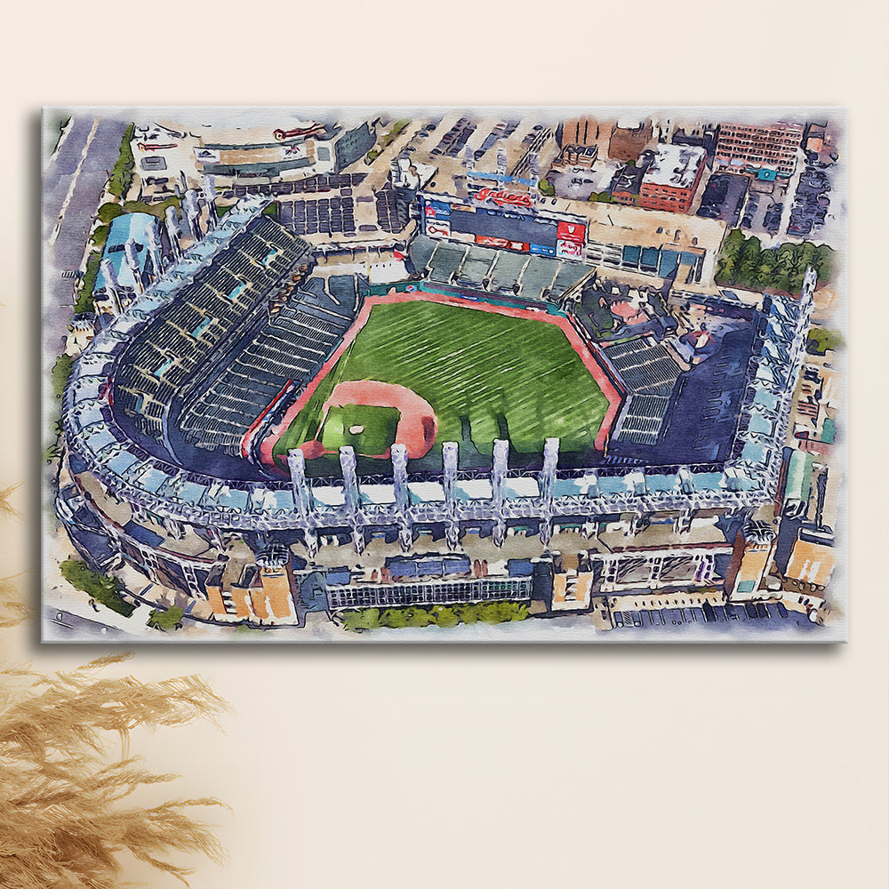 Guardians Baseball Team, Progressive Field Watercolor, Sport Art, Gifts for him, Canvas Print Wall Art