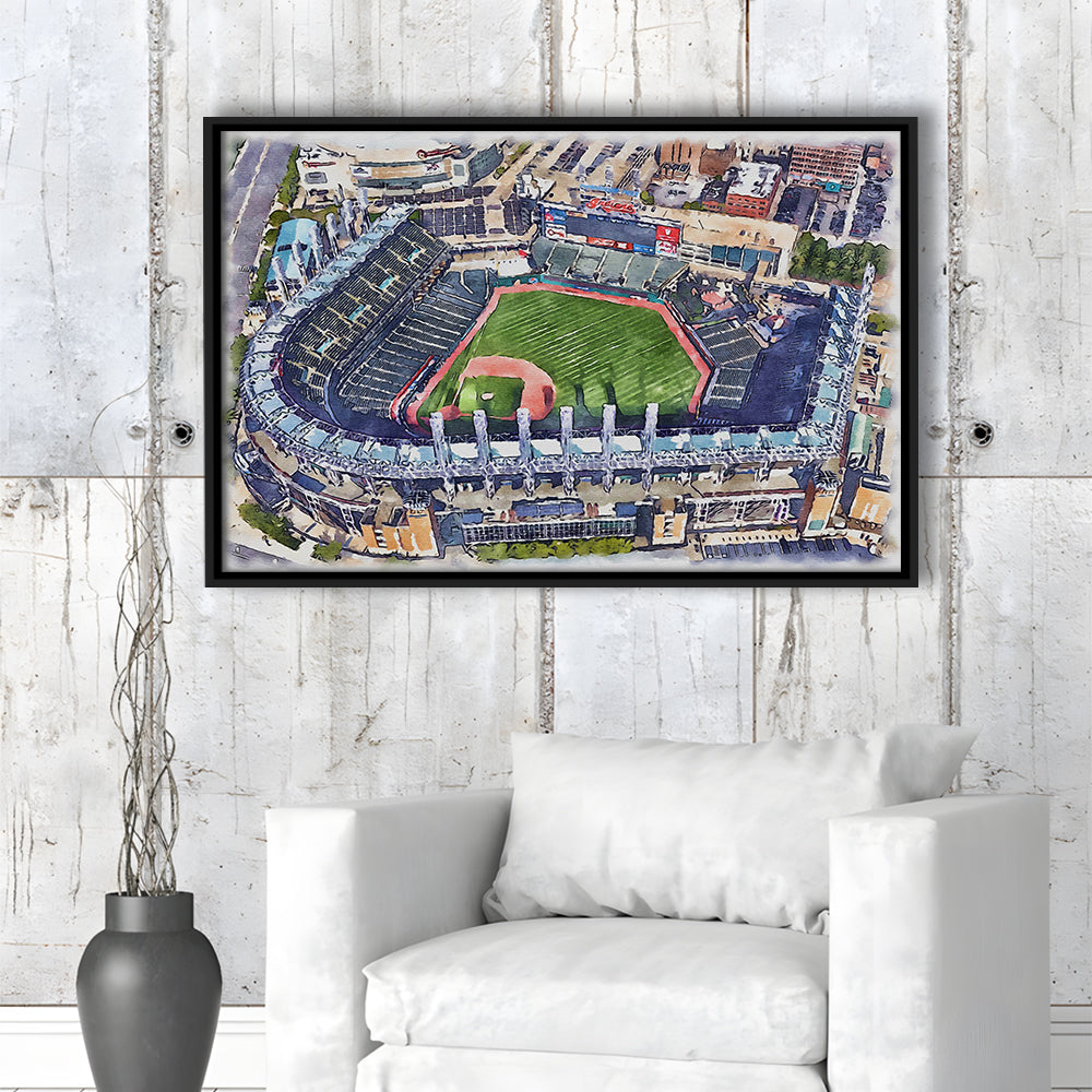 Guardians Baseball Team, Progressive Field Watercolor, Sport Gift Art, Framed Canvas Print Wall Art