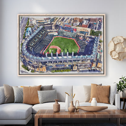 Guardians Baseball Team, Progressive Field Watercolor, Sport Gift Art, Framed Canvas Print Wall Art