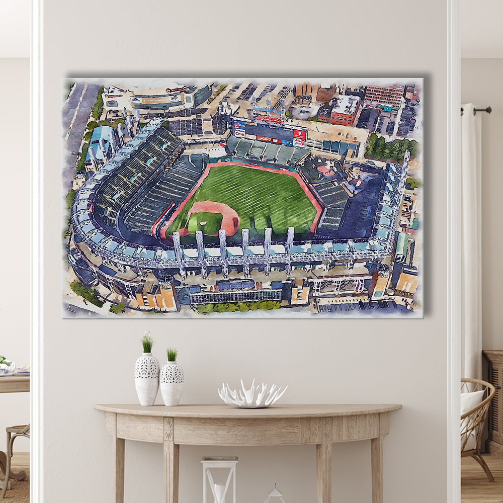 Guardians Baseball Team, Progressive Field Watercolor, Sport Art, Gifts for him, Canvas Print Wall Art