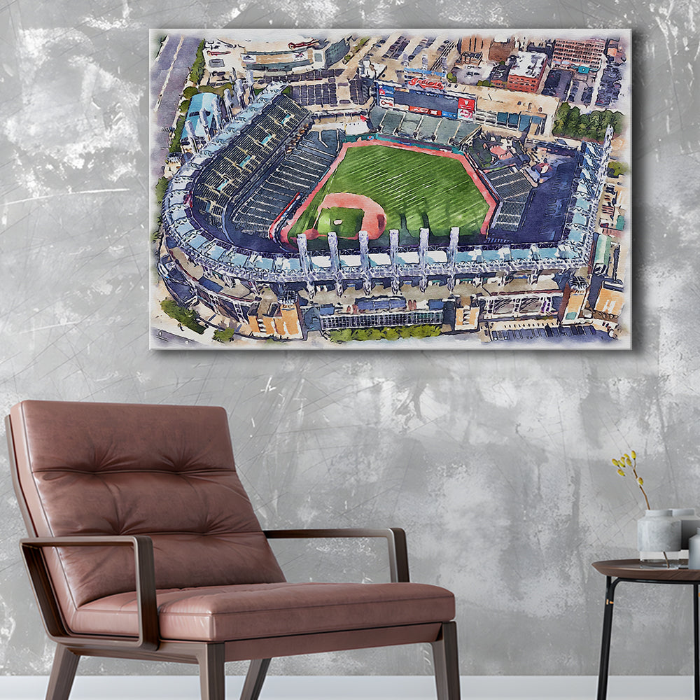 Guardians Baseball Team, Progressive Field Watercolor, Sport Art, Gifts for him, Canvas Print Wall Art