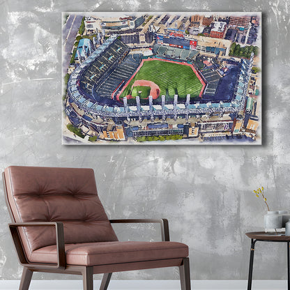Guardians Baseball Team, Progressive Field Watercolor, Sport Art, Gifts for him, Canvas Print Wall Art
