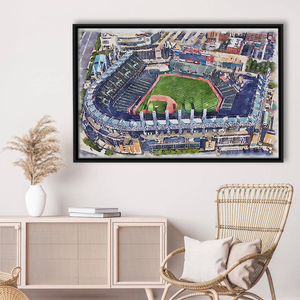 Guardians Baseball Team, Progressive Field Watercolor, Sport Gift Art, Framed Canvas Print Wall Art