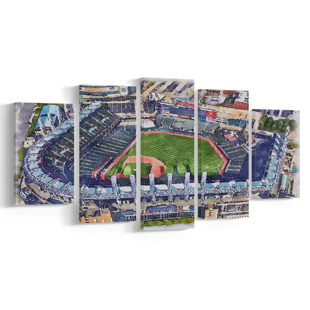 Guardians Baseball Team, Progressive Field Watercolor, Sport Art, Mixed 5 Panel, Canvas Print Wall Art