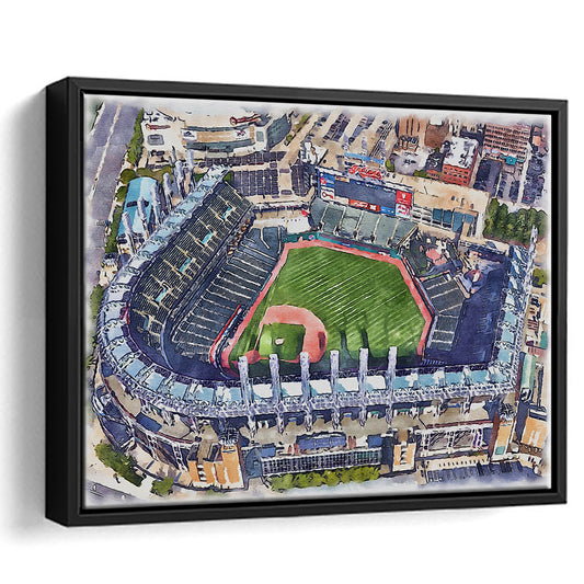 Guardians Baseball Team, Progressive Field Watercolor, Sport Gift Art, Framed Canvas Print Wall Art