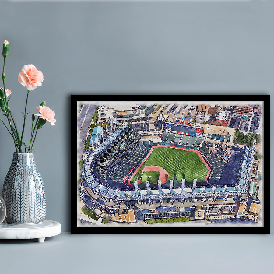 Guardians Baseball Team, Progressive Field Watercolor, Sport Gift Art, Framed Art Print Wall Decor
