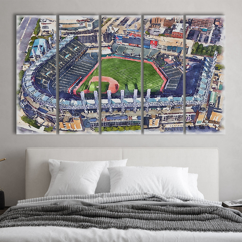 Guardians Baseball Team, Progressive Field Watercolor, Sport Art, Extra Large Canvas Print Wall Art