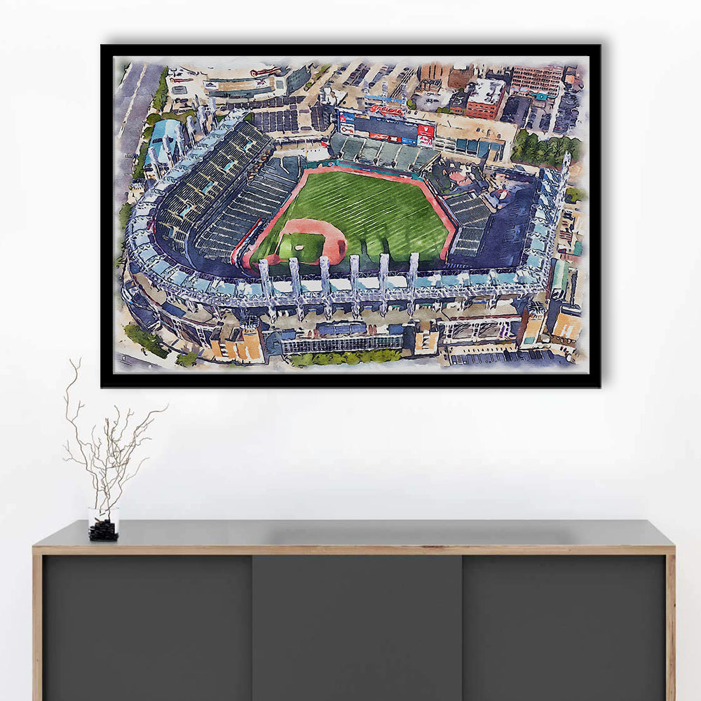 Guardians Baseball Team, Progressive Field Watercolor, Sport Gift Art, Framed Art Print Wall Decor
