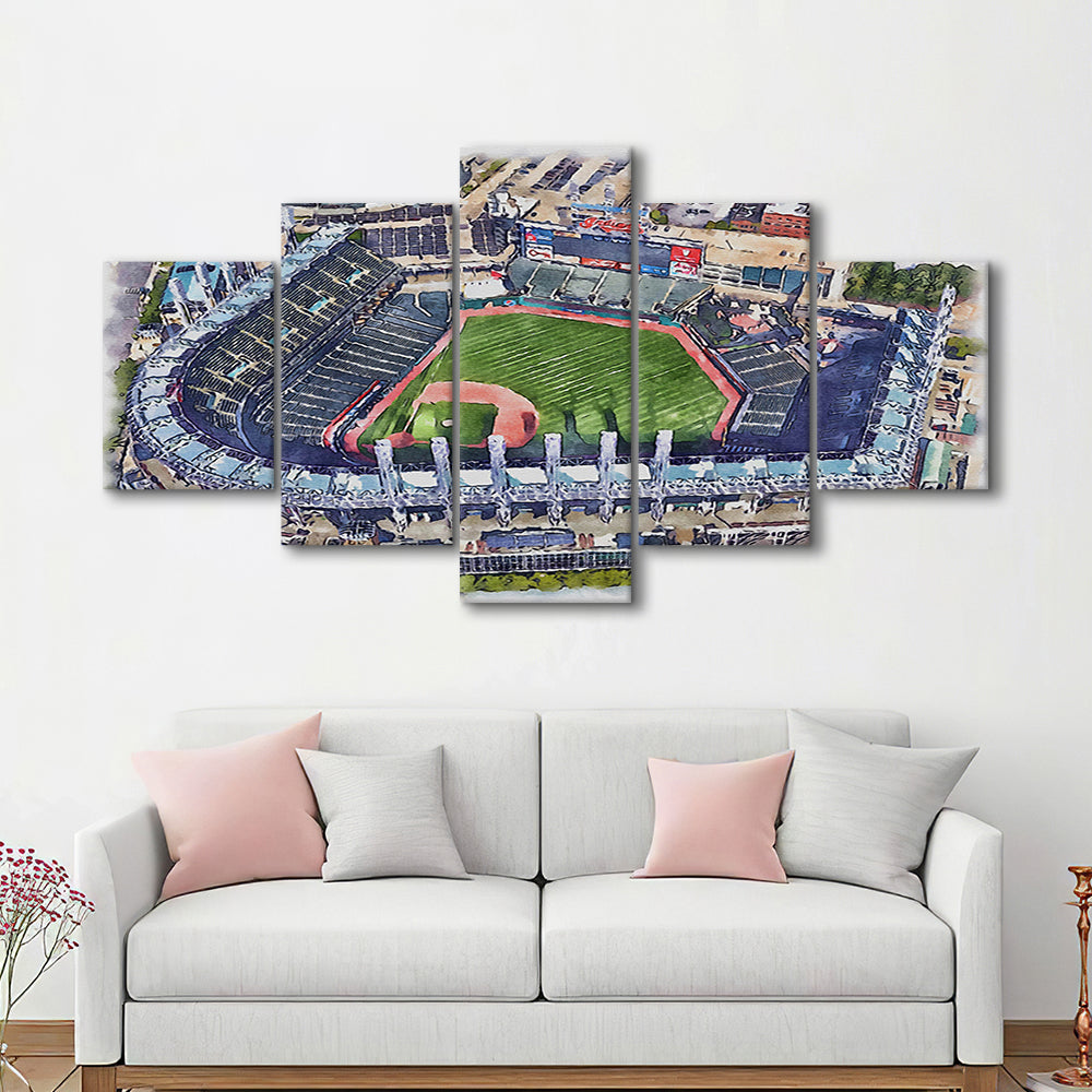 Guardians Baseball Team, Progressive Field Watercolor, Sport Art, Mixed 5 Panel, Canvas Print Wall Art