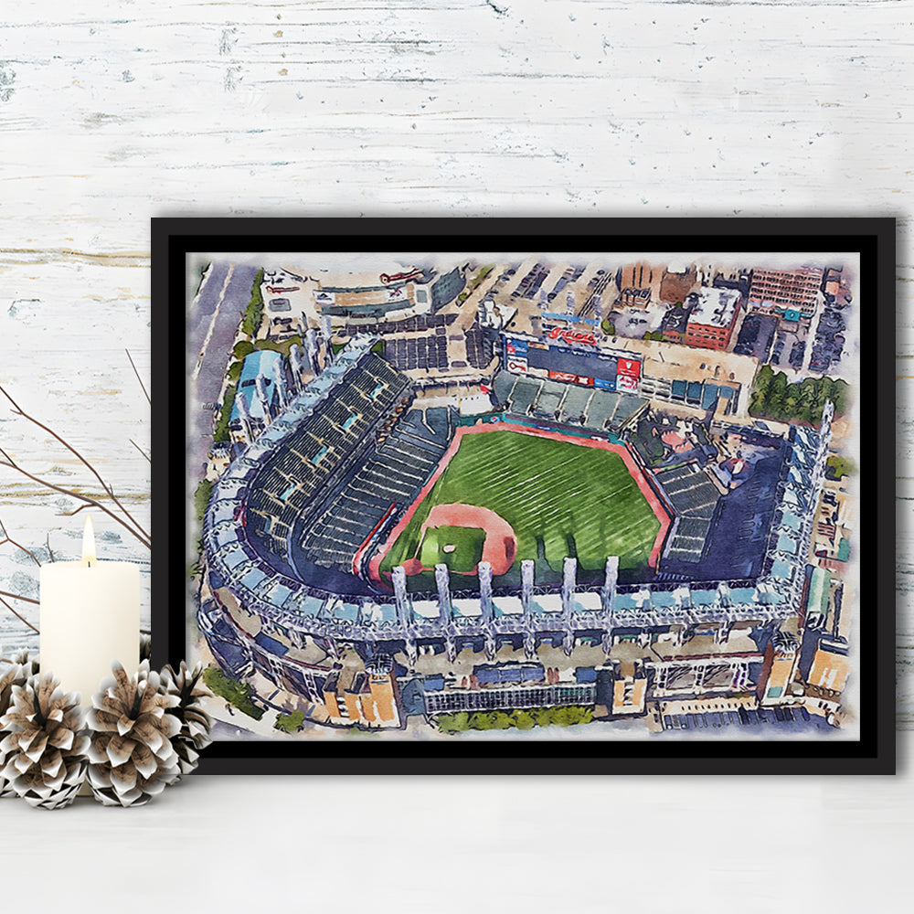 Guardians Baseball Team, Progressive Field Watercolor, Sport Gift Art, Framed Canvas Print Wall Art