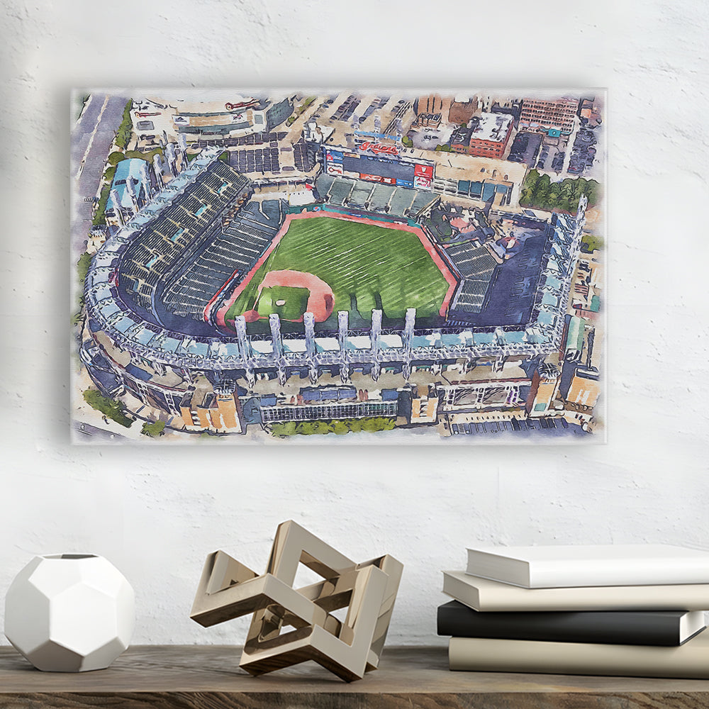 Guardians Baseball Team, Progressive Field Watercolor, Sport Art, Gifts for him, Canvas Print Wall Art