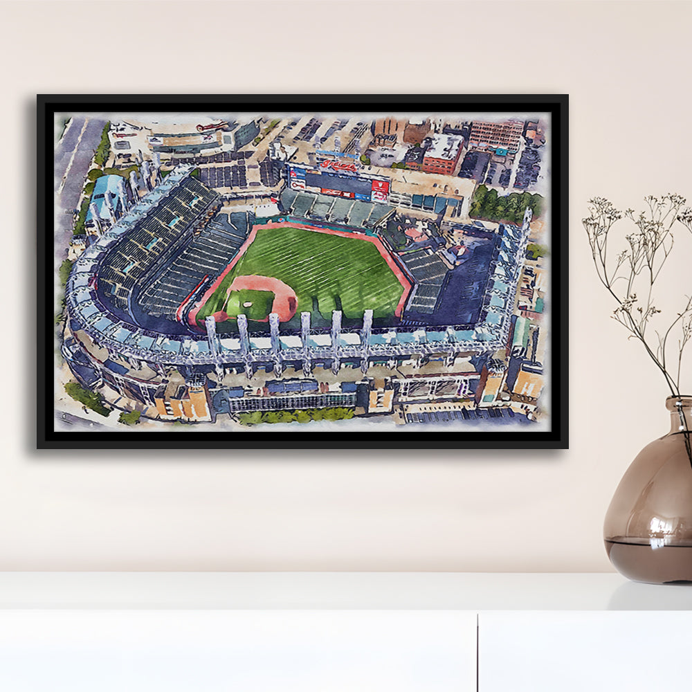Guardians Baseball Team, Progressive Field Watercolor, Sport Gift Art, Framed Canvas Print Wall Art