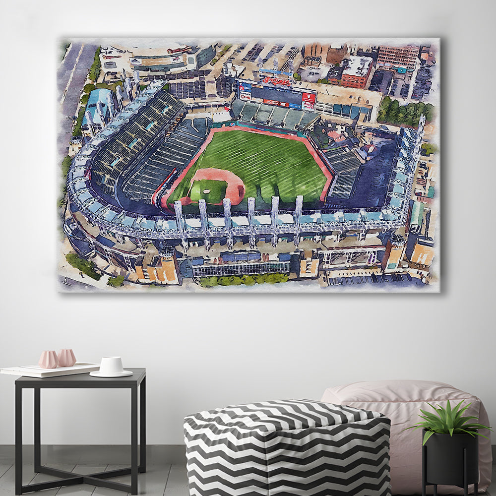 Guardians Baseball Team, Progressive Field Watercolor, Sport Art, Gifts for him, Canvas Print Wall Art