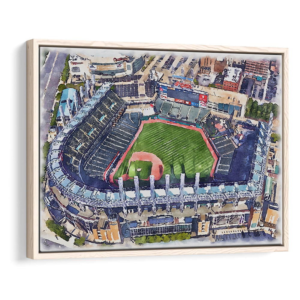 Guardians Baseball Team, Progressive Field Watercolor, Sport Gift Art, Framed Canvas Print Wall Art