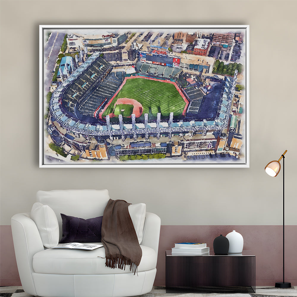 Guardians Baseball Team, Progressive Field Watercolor, Sport Gift Art, Framed Canvas Print Wall Art