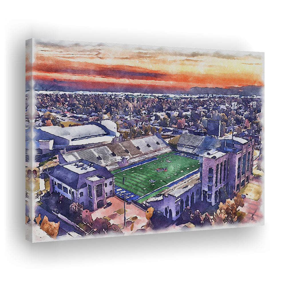 H A Chapman Stadium, Tulsa Football Painting Stadium Watercolor, Sport Art, Gifts for him, Canvas Print Wall Art