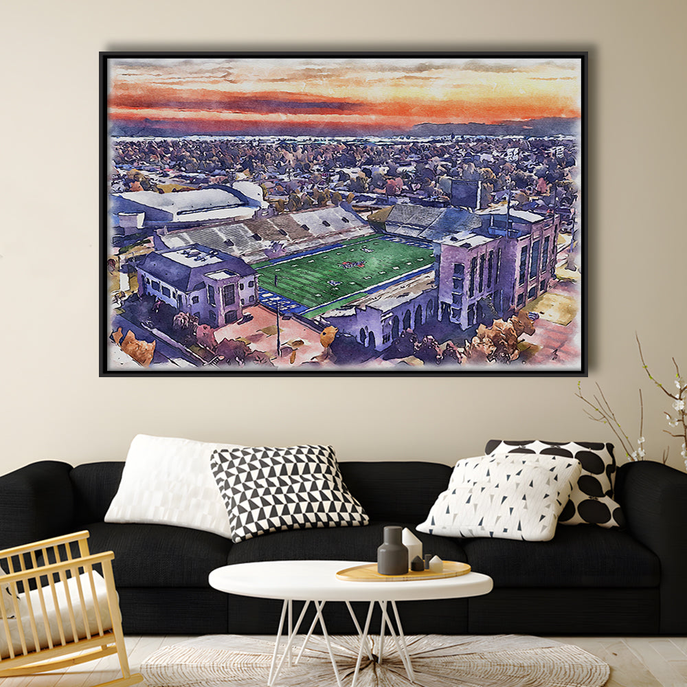 H A Chapman Stadium, Tulsa Football Painting Stadium Watercolor, Sport Gift Art, Framed Canvas Print Wall Art