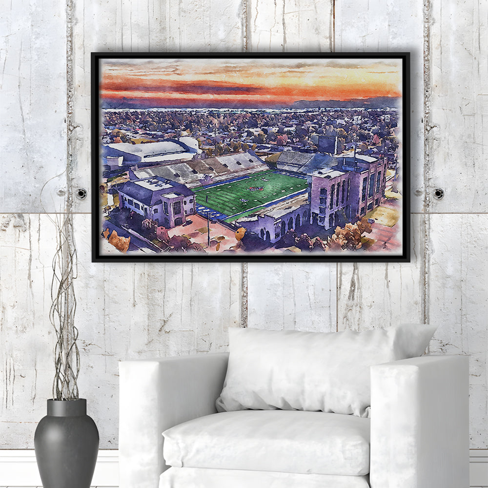 H A Chapman Stadium, Tulsa Football Painting Stadium Watercolor, Sport Gift Art, Framed Canvas Print Wall Art