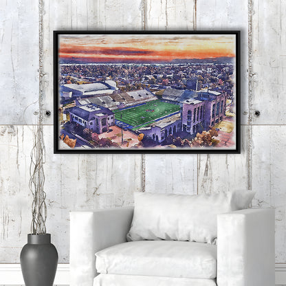 H A Chapman Stadium, Tulsa Football Painting Stadium Watercolor, Sport Gift Art, Framed Canvas Print Wall Art