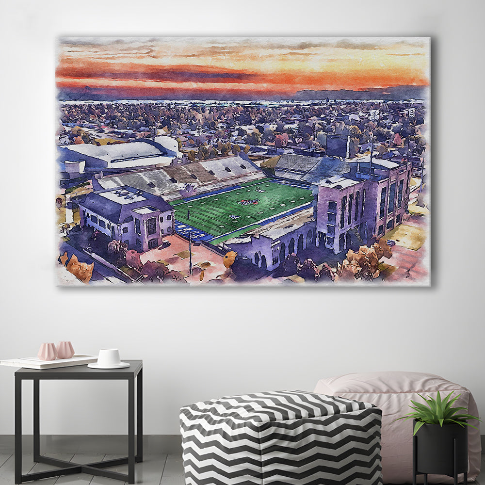 H A Chapman Stadium, Tulsa Football Painting Stadium Watercolor, Sport Art, Gifts for him, Canvas Print Wall Art