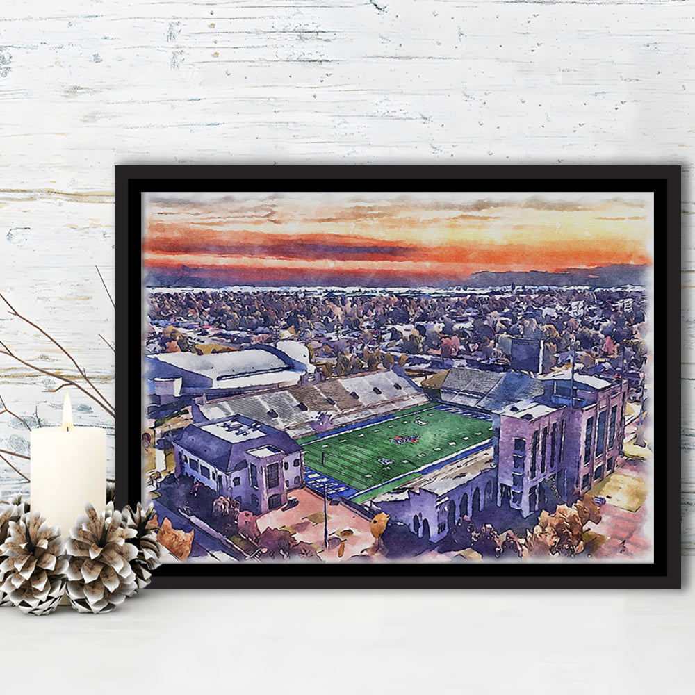 H A Chapman Stadium, Tulsa Football Painting Stadium Watercolor, Sport Gift Art, Framed Canvas Print Wall Art