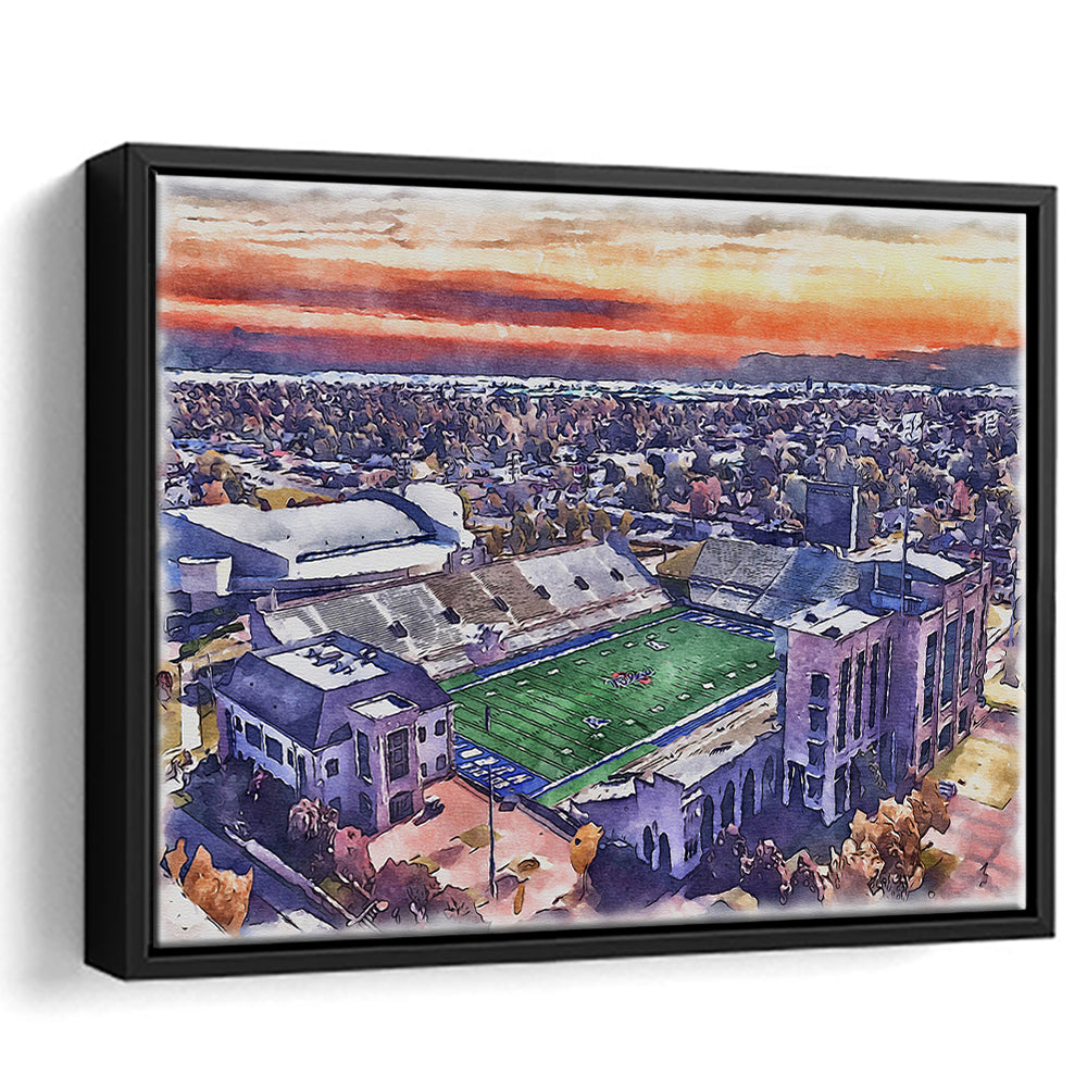 H A Chapman Stadium, Tulsa Football Painting Stadium Watercolor, Sport Gift Art, Framed Canvas Print Wall Art