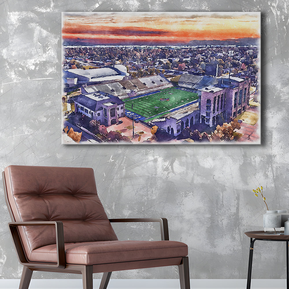 H A Chapman Stadium, Tulsa Football Painting Stadium Watercolor, Sport Art, Gifts for him, Canvas Print Wall Art