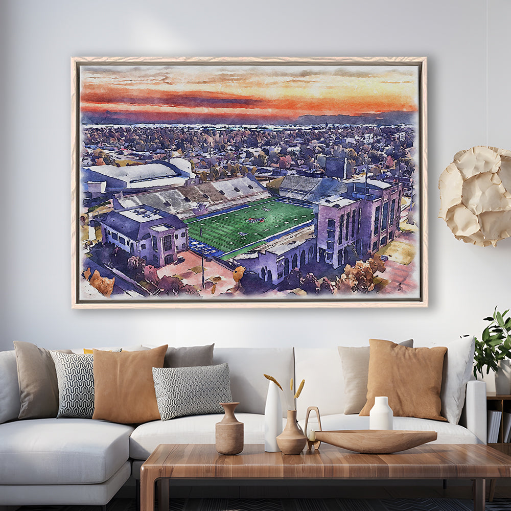 H A Chapman Stadium, Tulsa Football Painting Stadium Watercolor, Sport Gift Art, Framed Canvas Print Wall Art