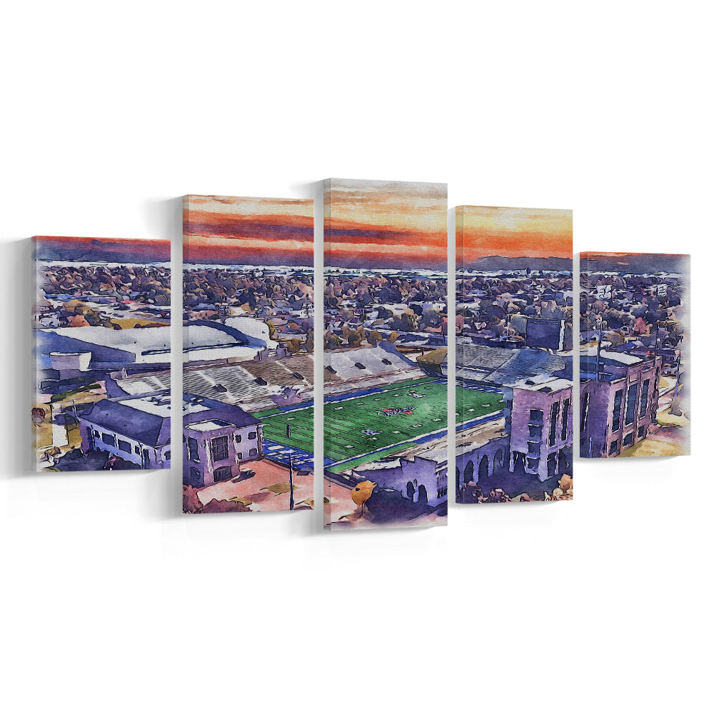 H A Chapman Stadium, Tulsa Football Painting Stadium Watercolor, Sport Art, Mixed 5 Panel, Canvas Print Wall Art