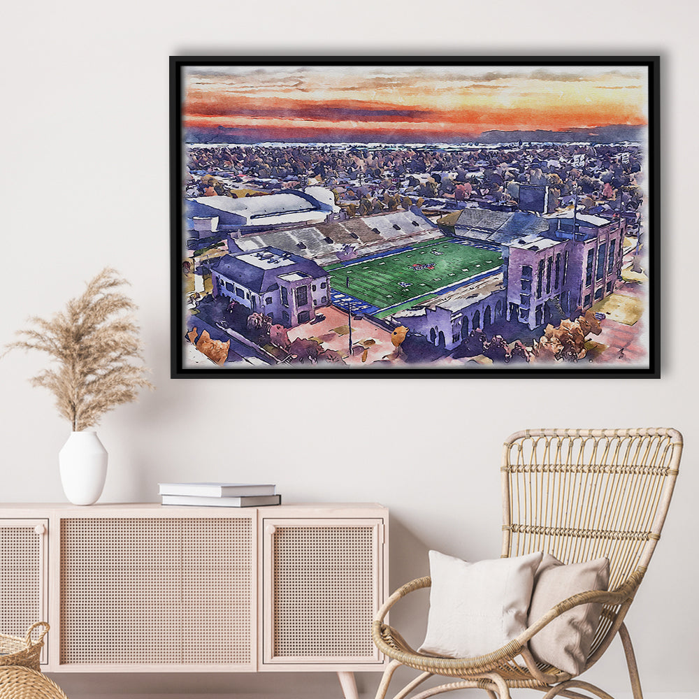 H A Chapman Stadium, Tulsa Football Painting Stadium Watercolor, Sport Gift Art, Framed Canvas Print Wall Art