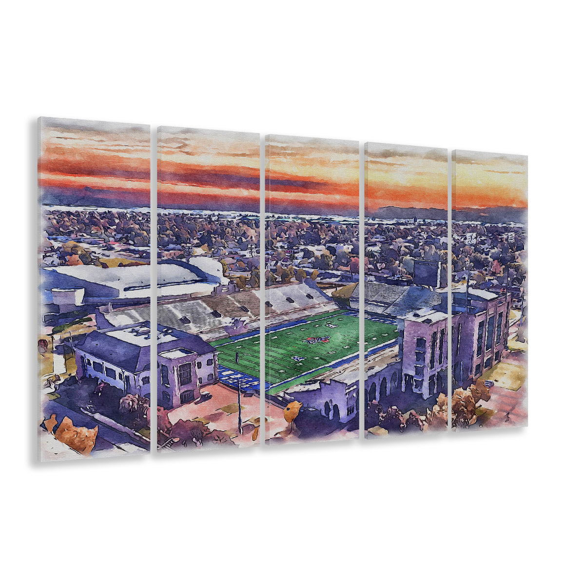 H A Chapman Stadium, Tulsa Football Painting Stadium Watercolor, Sport Art, Extra Large Canvas Print Wall Art