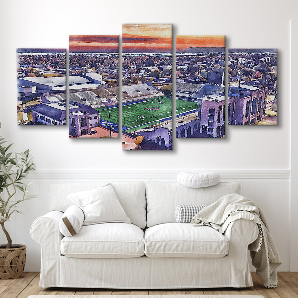 H A Chapman Stadium, Tulsa Football Painting Stadium Watercolor, Sport Art, Mixed 5 Panel, Canvas Print Wall Art