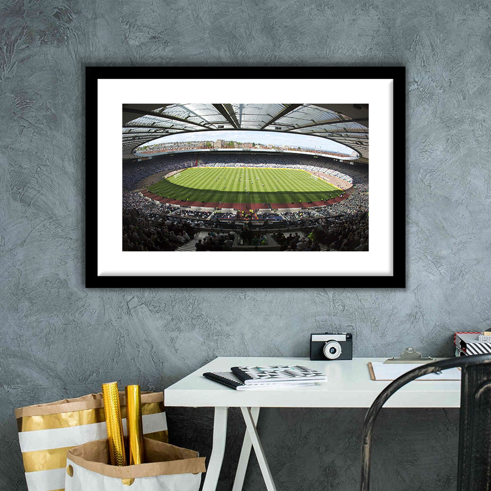 Hampden Park Stadium, Stadium Canvas, Sport Art, Gift for him, White Border Framed Art Print Wall Decor