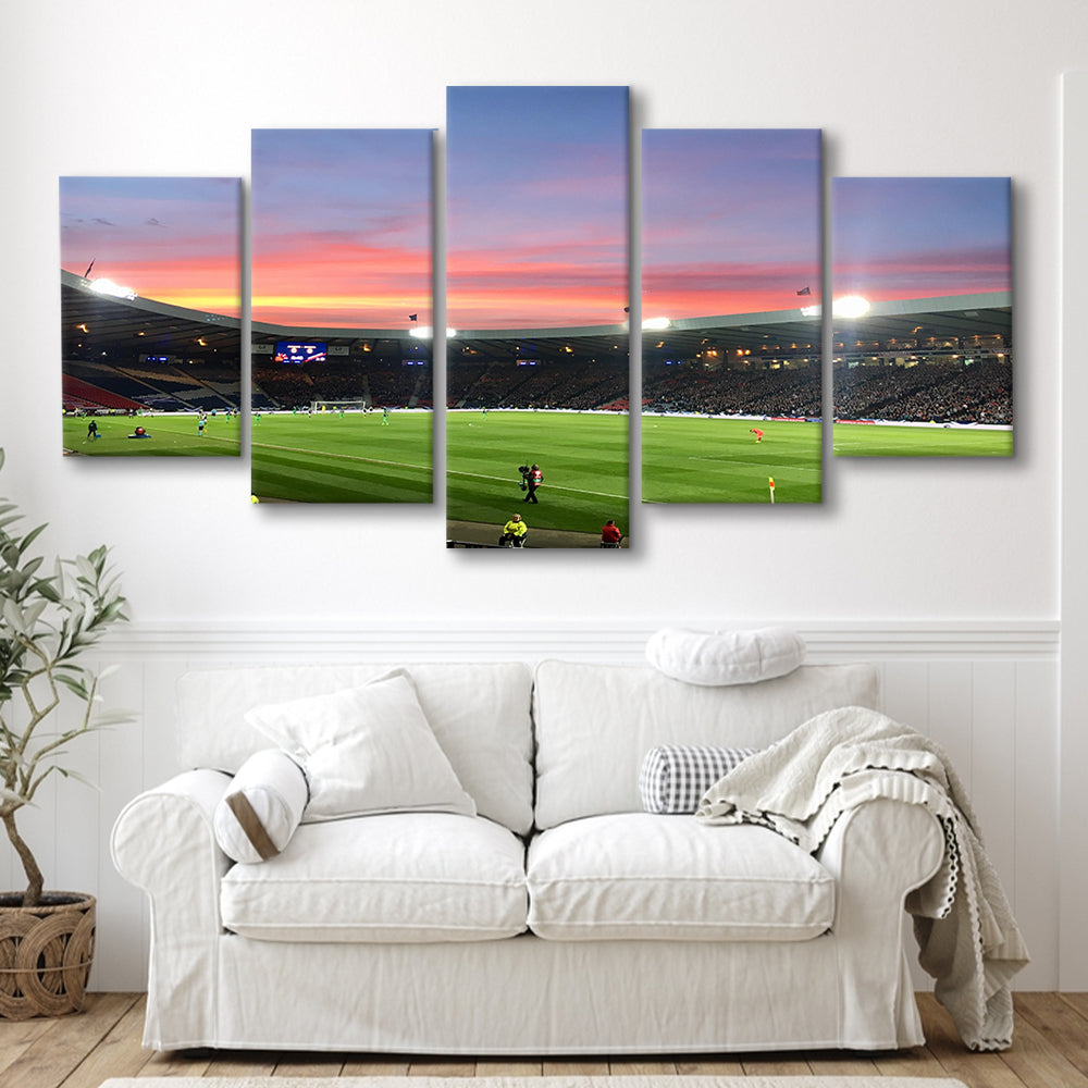 Hampden Park in Sunset View, Stadium Canvas, Sport Art, Gift for him, 5 Panel, Large Canvas, Canvas Print Wall Art