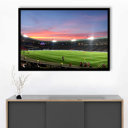Hampden Park in Sunset View, Stadium Canvas, Sport Art, Gift for him, Framed Art Print Wall Decor, Picture Framed