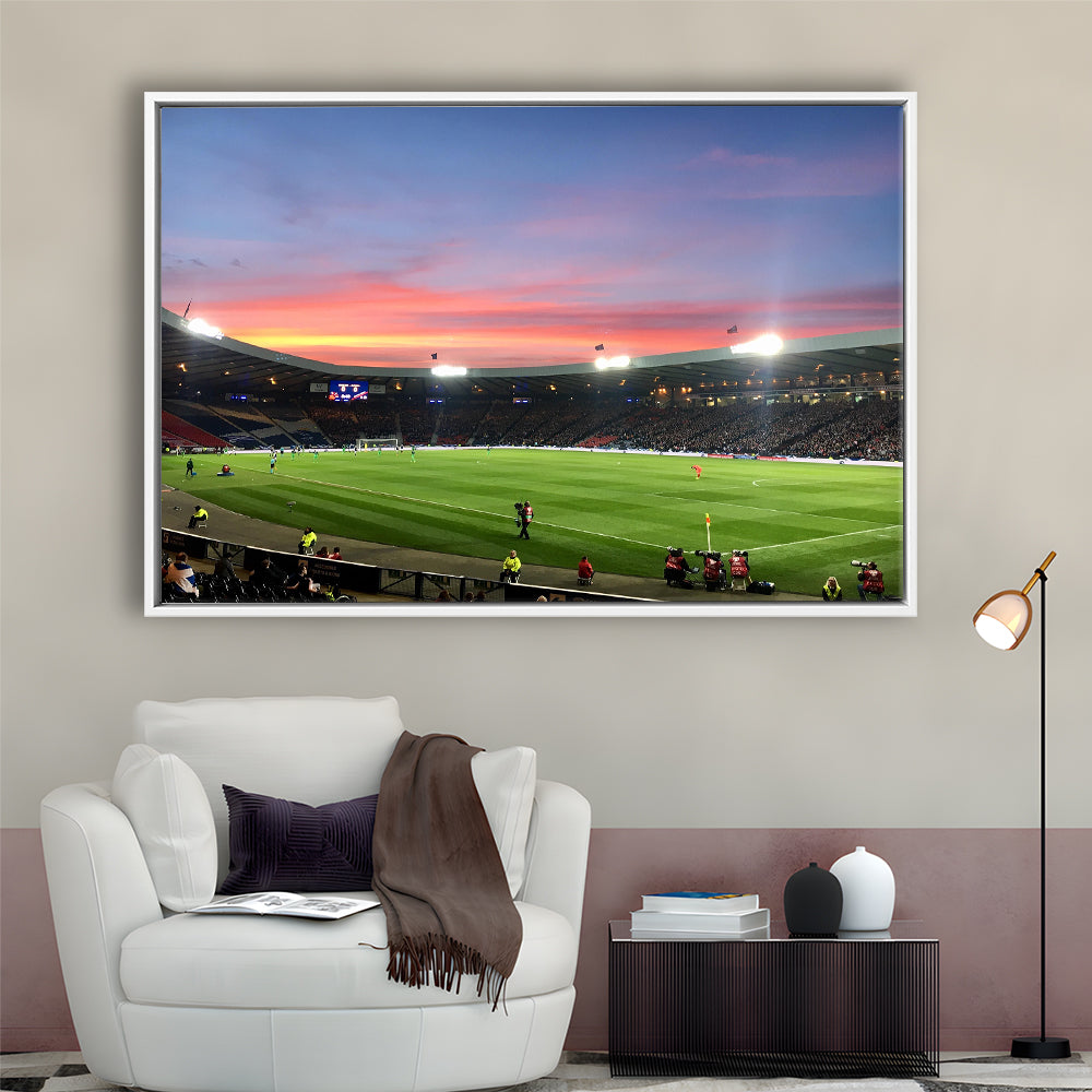Hampden Park in Sunset View, Stadium Canvas, Sport Art, Framed Canvas Print Wall Art, Floating Frame