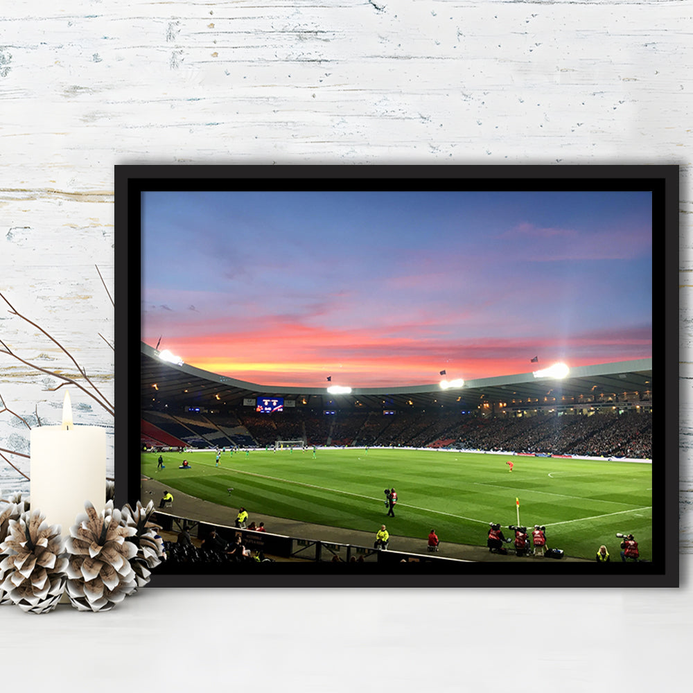 Hampden Park in Sunset View, Stadium Canvas, Sport Art, Framed Canvas Print Wall Art, Floating Frame