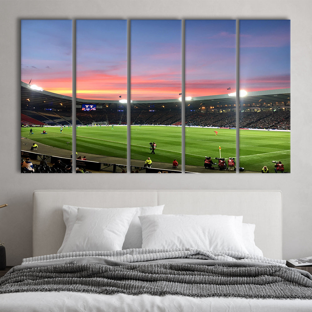 Hampden Park in Sunset View, Stadium Canvas, Sport Art, 5 Panel B, Extra Large Canvas, Canvas Print Wall Art