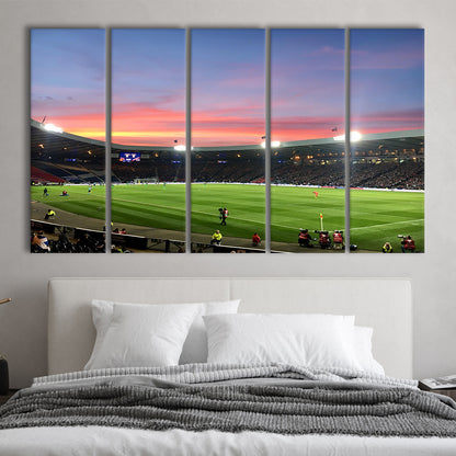 Hampden Park in Sunset View, Stadium Canvas, Sport Art, 5 Panel B, Extra Large Canvas, Canvas Print Wall Art