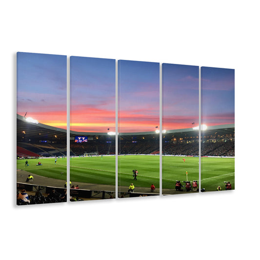 Hampden Park in Sunset View, Stadium Canvas, Sport Art, 5 Panel B, Extra Large Canvas, Canvas Print Wall Art